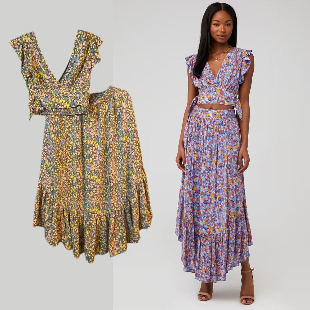 Free People Pretty Daze Set Yellow and Blue Floral Size Medium 2582